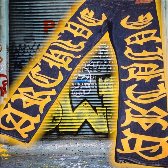 π A.D.S YeLLoW SCRiPT DeNiM ππ - Picture 3 of 5